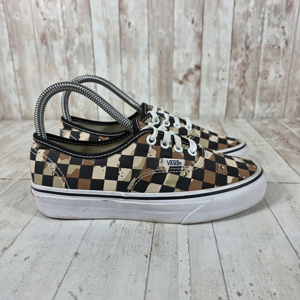 Vans Authentic Camo Checkerboard Sneakers Brown Tan Black Womens 6 Mens 4.5